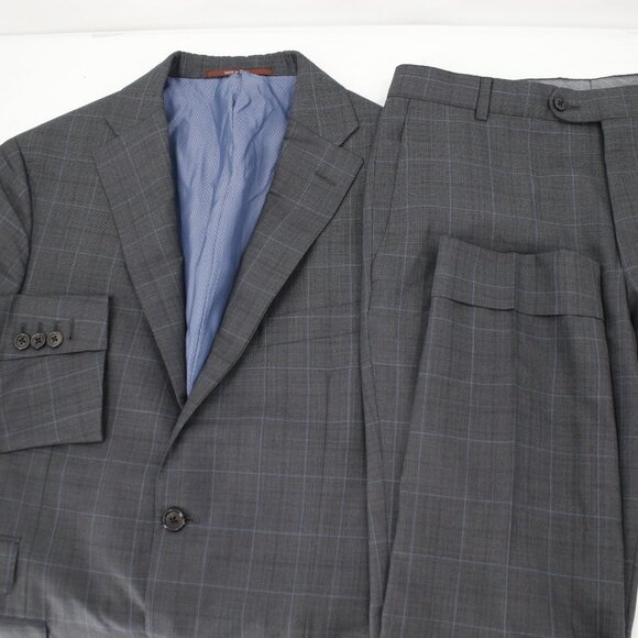Hickey Freeman Suit Mens 38/40 31x27.5 windowpane Two Button Flat Front Bespoke